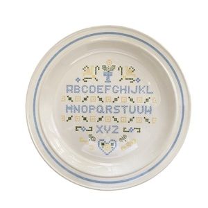 Rare Homer Laughlin cross stitch alphabet design folk art stoneware dinner plate